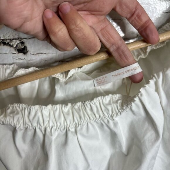 Zara White Smocked Bell Sleeve Blouse - Picture 6 of 9